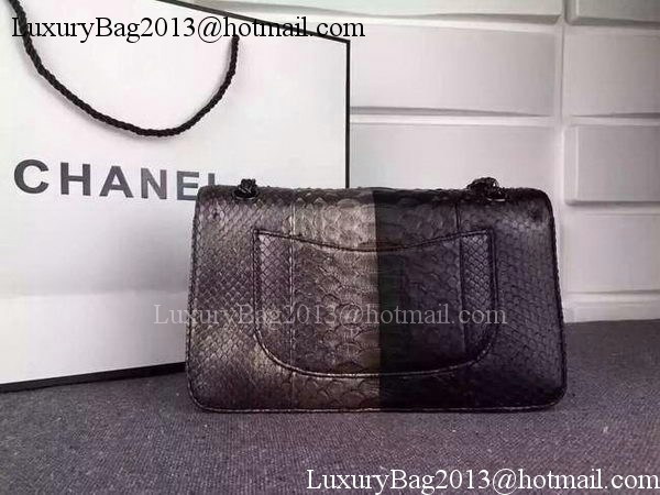 Chanel 2.55 Series Flap Bags Black&Bronze Original Python Leather A1112SA Black