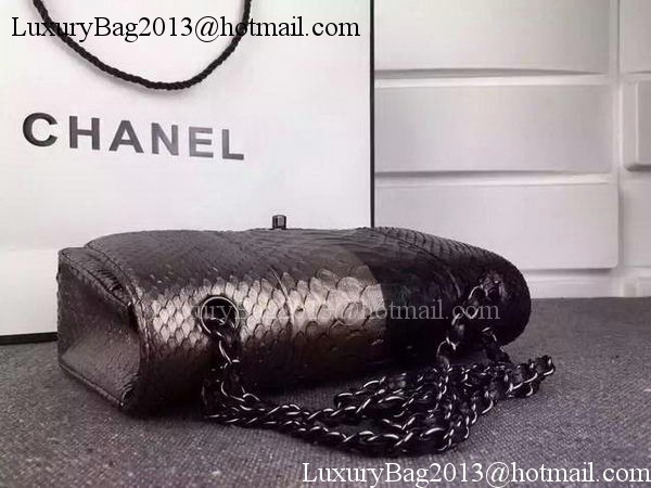 Chanel 2.55 Series Flap Bags Black&Bronze Original Python Leather A1112SA Black