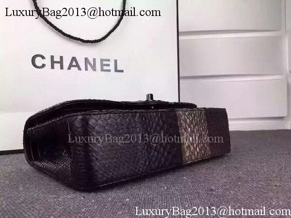 Chanel 2.55 Series Flap Bags Black&Bronze Original Python Leather A1112SA Black