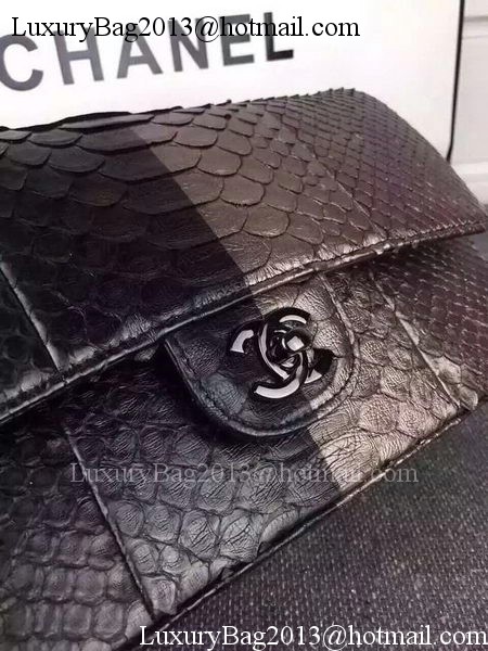 Chanel 2.55 Series Flap Bags Black&Bronze Original Python Leather A1112SA Black