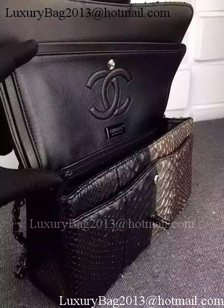 Chanel 2.55 Series Flap Bags Black&Bronze Original Python Leather A1112SA Black