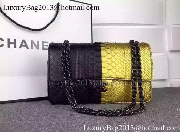 Chanel 2.55 Series Flap Bags Black&Gold Original Python Leather A1112SA Black