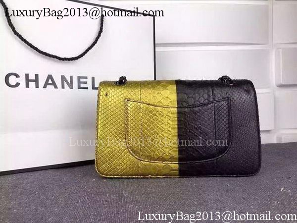 Chanel 2.55 Series Flap Bags Black&Gold Original Python Leather A1112SA Black