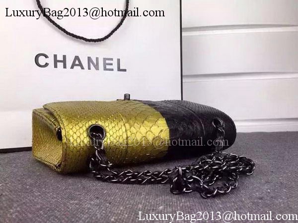 Chanel 2.55 Series Flap Bags Black&Gold Original Python Leather A1112SA Black