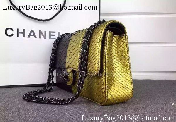 Chanel 2.55 Series Flap Bags Black&Gold Original Python Leather A1112SA Black