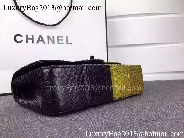 Chanel 2.55 Series Flap Bags Black&Gold Original Python Leather A1112SA Black