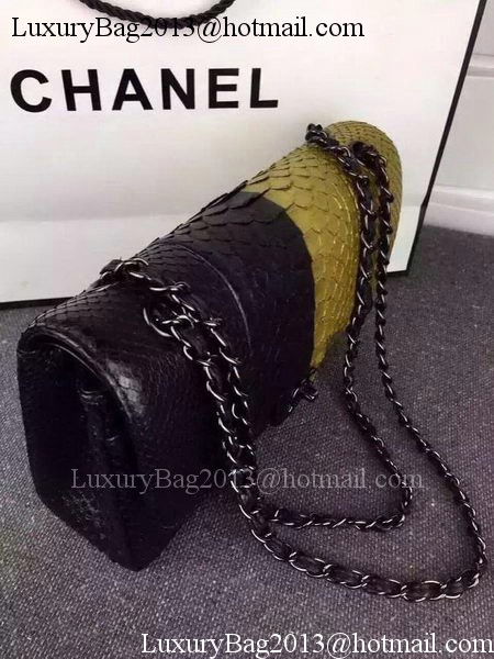 Chanel 2.55 Series Flap Bags Black&Gold Original Python Leather A1112SA Black