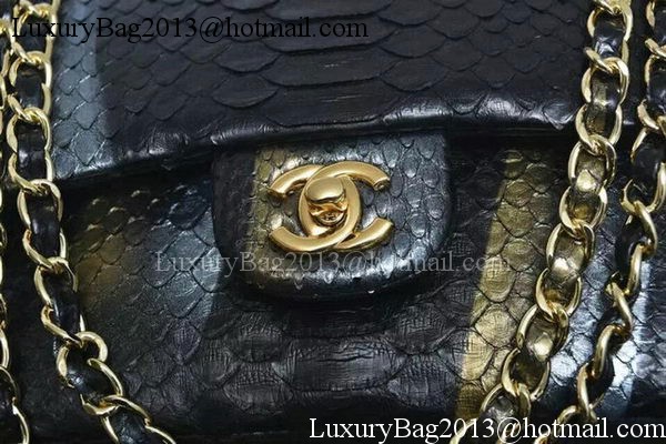 Chanel 2.55 Series Flap Bags Black Original Python Leather A1112SA Gold