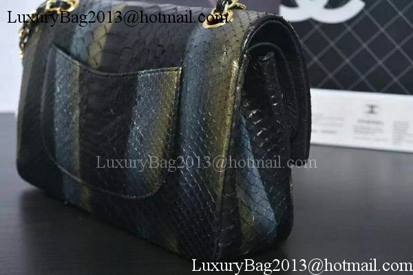 Chanel 2.55 Series Flap Bags Black Original Python Leather A1112SA Gold