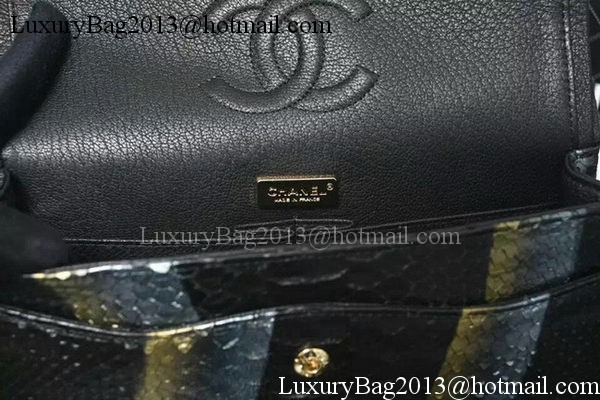 Chanel 2.55 Series Flap Bags Black Original Python Leather A1112SA Gold
