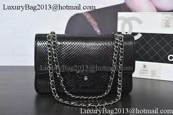 Chanel 2.55 Series Flap Bags Black Original Snake Leather A1112SA Silver