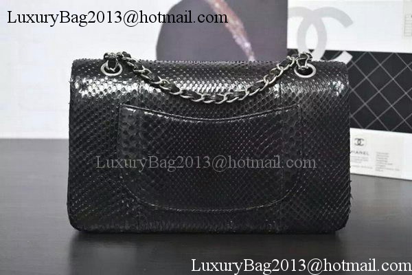 Chanel 2.55 Series Flap Bags Black Original Snake Leather A1112SA Silver