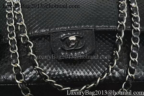 Chanel 2.55 Series Flap Bags Black Original Snake Leather A1112SA Silver