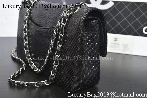 Chanel 2.55 Series Flap Bags Black Original Snake Leather A1112SA Silver