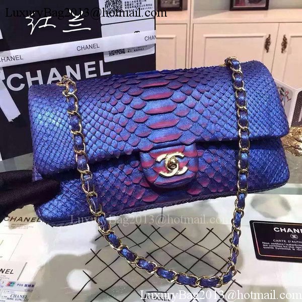 Chanel 2.55 Series Flap Bags Blue Original Python Leather A1112SA Gold