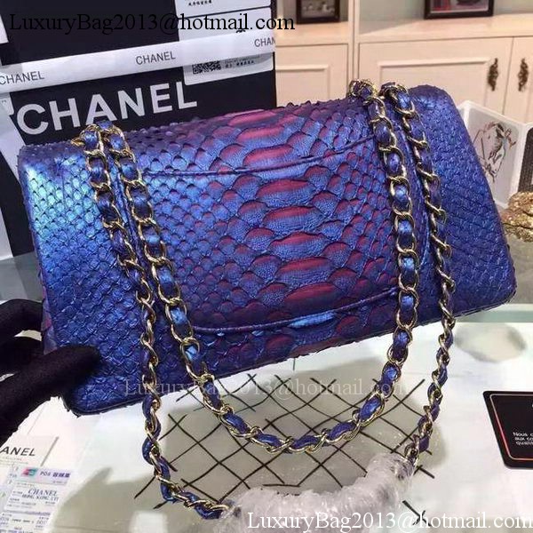 Chanel 2.55 Series Flap Bags Blue Original Python Leather A1112SA Gold