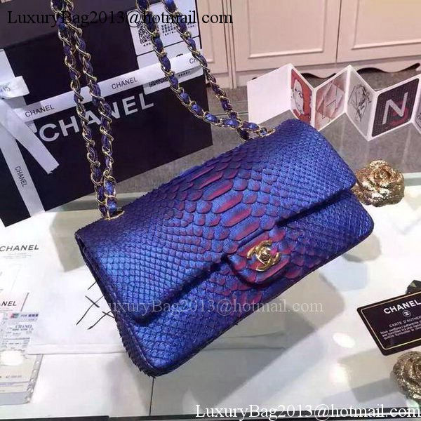 Chanel 2.55 Series Flap Bags Blue Original Python Leather A1112SA Gold