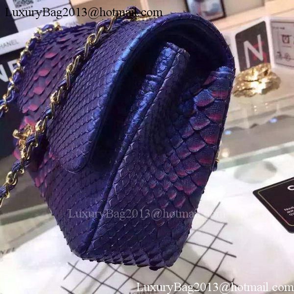 Chanel 2.55 Series Flap Bags Blue Original Python Leather A1112SA Gold