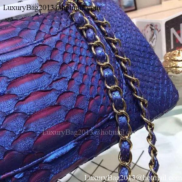 Chanel 2.55 Series Flap Bags Blue Original Python Leather A1112SA Gold