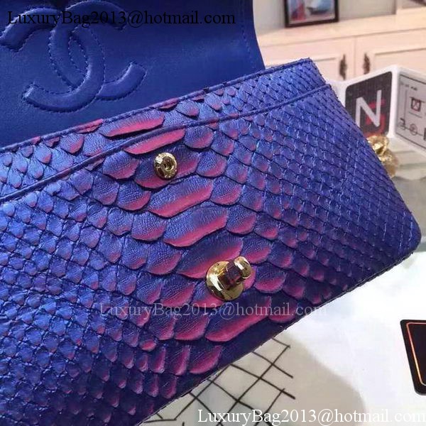 Chanel 2.55 Series Flap Bags Blue Original Python Leather A1112SA Gold