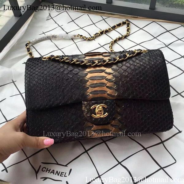 Chanel 2.55 Series Flap Bags Bronze&Black Original Python Leather A1112SA Gold