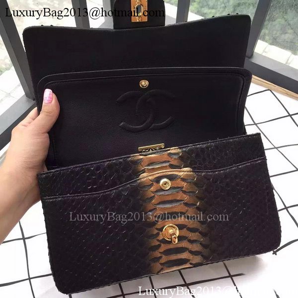 Chanel 2.55 Series Flap Bags Bronze&Black Original Python Leather A1112SA Gold