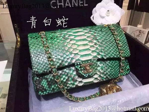 Chanel 2.55 Series Flap Bags Deep Green Original Python Leather A1112SA Gold