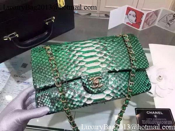 Chanel 2.55 Series Flap Bags Deep Green Original Python Leather A1112SA Gold