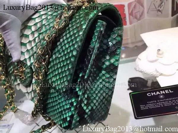 Chanel 2.55 Series Flap Bags Deep Green Original Python Leather A1112SA Gold