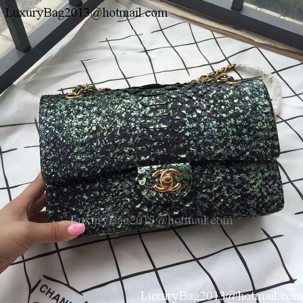 Chanel 2.55 Series Flap Bags Green Original Python Leather A1112SA Gold