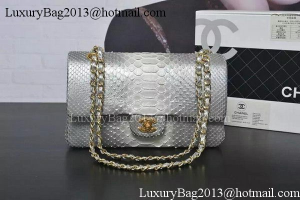 Chanel 2.55 Series Flap Bags Grey&White Original Python Leather A1112SA Gold
