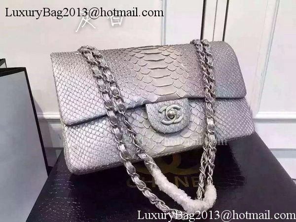 Chanel 2.55 Series Flap Bags Grey&White Original Python Leather A1112SA Silver