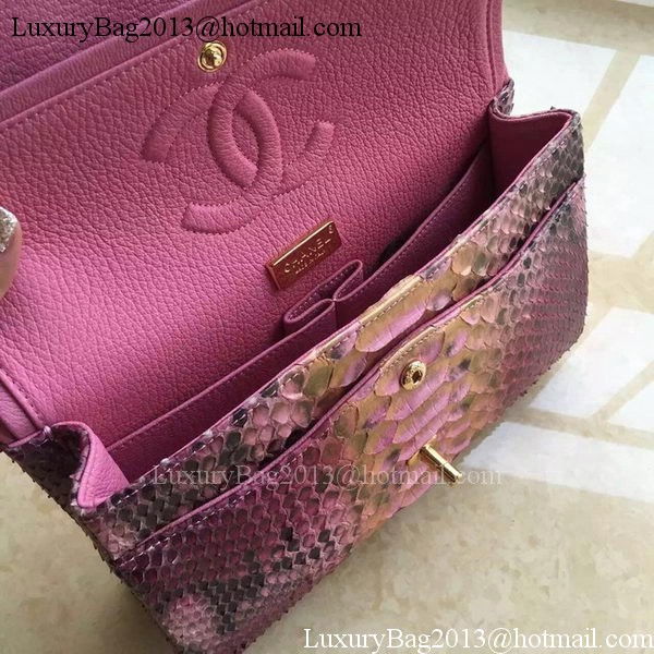 Chanel 2.55 Series Flap Bags Light Purple Pink Original Python Leather A1112SA Gold