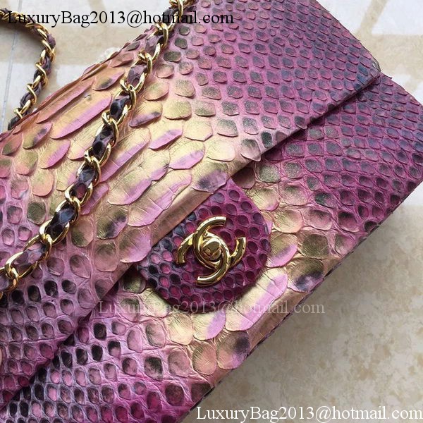 Chanel 2.55 Series Flap Bags Light Purple Pink Original Python Leather A1112SA Gold