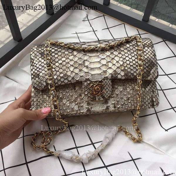 Chanel 2.55 Series Flap Bags OffWhite Original Python Leather A1112SA Gold