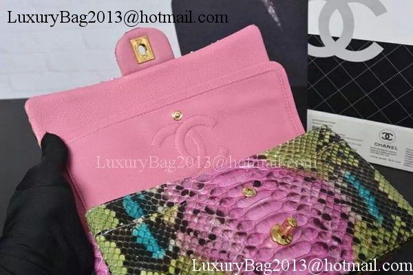 Chanel 2.55 Series Flap Bags Pink&Green Original Python Leather A1112SA Gold