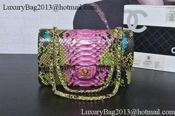 Chanel 2.55 Series Flap Bags Pink&Green Original Python Leather A1112SA Gold