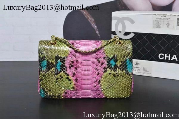 Chanel 2.55 Series Flap Bags Pink&Green Original Python Leather A1112SA Gold