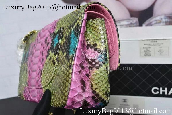 Chanel 2.55 Series Flap Bags Pink&Green Original Python Leather A1112SA Gold