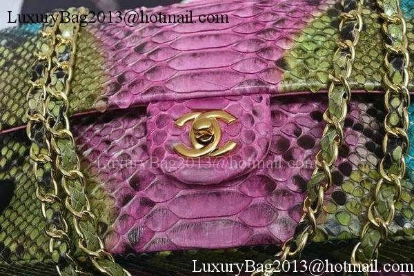 Chanel 2.55 Series Flap Bags Pink&Green Original Python Leather A1112SA Gold