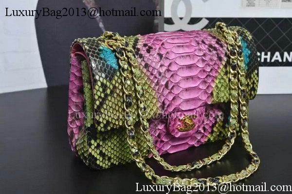 Chanel 2.55 Series Flap Bags Pink&Green Original Python Leather A1112SA Gold