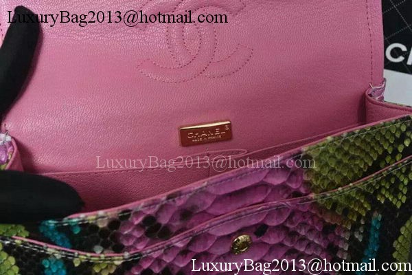 Chanel 2.55 Series Flap Bags Pink&Green Original Python Leather A1112SA Gold