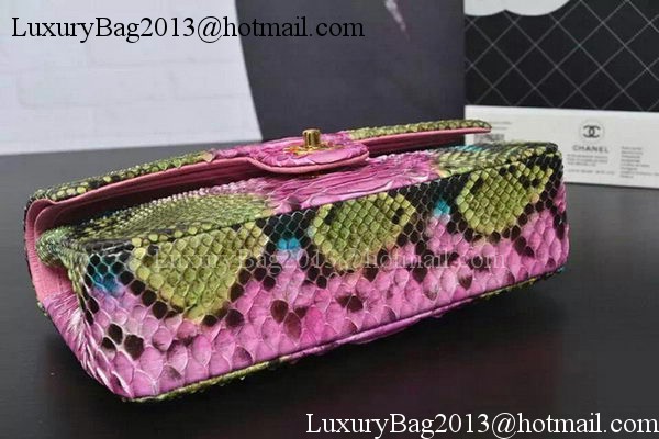 Chanel 2.55 Series Flap Bags Pink&Green Original Python Leather A1112SA Gold