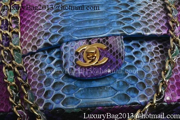 Chanel 2.55 Series Flap Bags Purple&Blue Original Python Leather A1112SA Gold