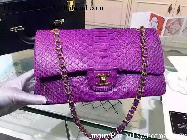 Chanel 2.55 Series Flap Bags Violet Pink Original Python Leather A1112SA Gold