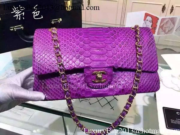 Chanel 2.55 Series Flap Bags Violet Pink Original Python Leather A1112SA Gold