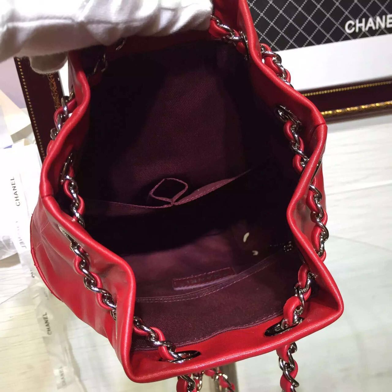 Chanel Sheepskin Leather Backpack 15ss Red