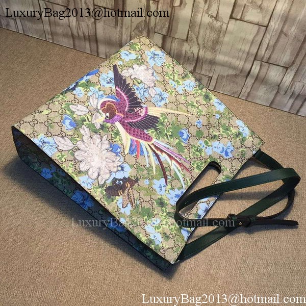 Gucci XL GG Floral Print Tote Bag 414476 Green