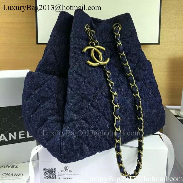 Chanel Blue Denim Fabric Hobo Bag A91136 Bronze