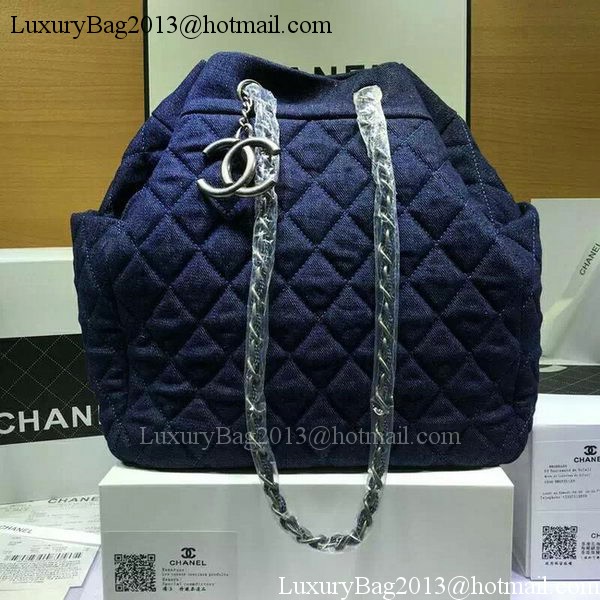 Chanel Blue Denim Fabric Hobo Bag A91136 Silver